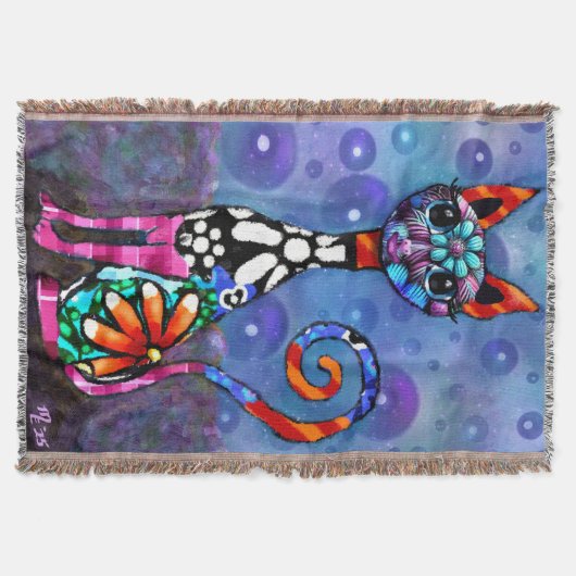 Whimsical Big-Eyed Funky Abstract Kitty Cat Deken (Voorkant)