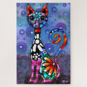 Whimsical Big-Eyed Funky Abstract Kitty Cat Legpuzzel (Verticaal)
