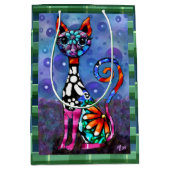 Whimsical Big-Eyed Funky Abstract Kitty Cat Medium Cadeauzakje (Voorkant)
