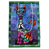 Whimsical Big-Eyed Funky Abstract Kitty Cat Medium Cadeauzakje (Achterkant)