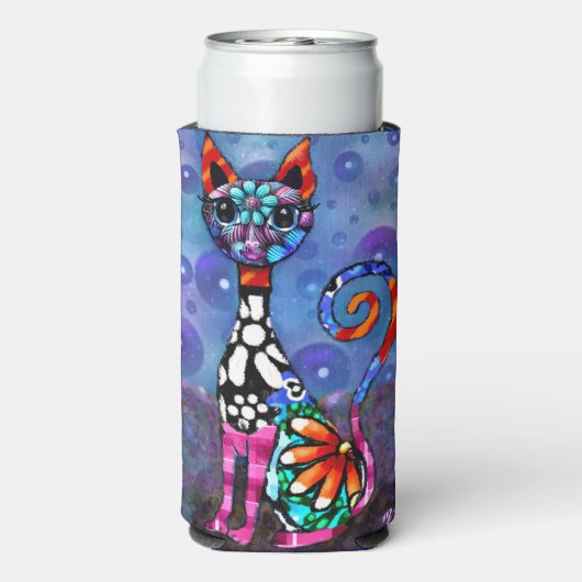 Whimsical Big-Eyed Funky Abstract Kitty Cat Seltzer Blikjeskoeler (Seltzer Achterkant)