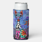 Whimsical Big-Eyed Funky Abstract Kitty Cat Seltzer Blikjeskoeler (Seltzer Voorkant)