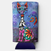 Whimsical Big-Eyed Funky Abstract Kitty Cat Seltzer Blikjeskoeler (Achterkant)