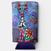 Whimsical Big-Eyed Funky Abstract Kitty Cat Seltzer Blikjeskoeler (Voorkant)