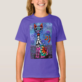 Whimsical Big-Eyed Funky Abstract Kitty Cat T-shirt