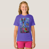 Whimsical Big-Eyed Funky Abstract Kitty Cat T-shirt (Voorkant volledig)