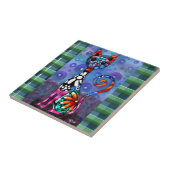 Whimsical Big-Eyed Funky Abstract Kitty Cat Tegeltje (Zijkant)