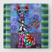 Whimsical Big-Eyed Funky Abstract Kitty Cat Vierkante Klok (Voorkant)