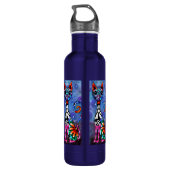 Whimsical Big-Eyed Funky Abstract Kitty Cat Waterfles (Achterkant)