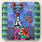 Whimsical Big-Eyed Funky Kitty Cat Abstract Bier Onderzetter (Voorkant)