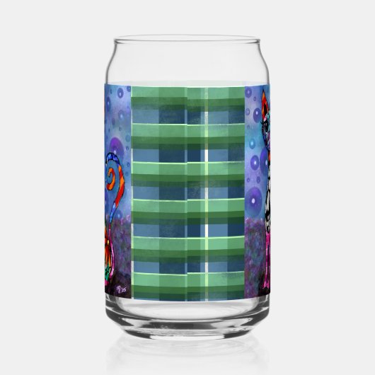 Whimsical Big-Eyed Funky Kitty Cat Abstract Blikvorm Glas (Rechts)