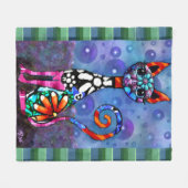 Whimsical Big-Eyed Funky Kitty Cat Abstract Fleece Deken (Voorkant (Horizontaal))