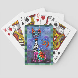 Whimsical Big-Eyed Funky Kitty Cat Abstract Pokerkaarten