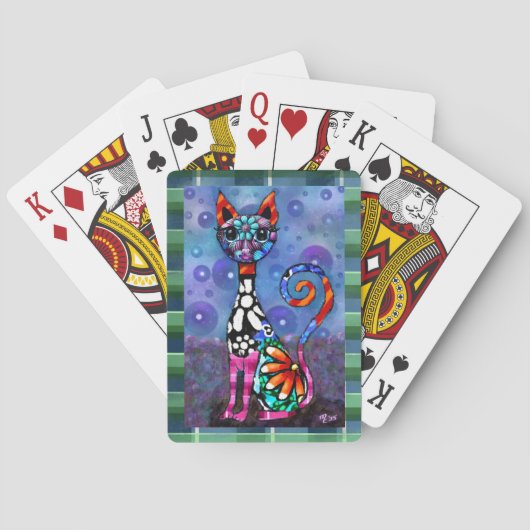 Whimsical Big-Eyed Funky Kitty Cat Abstract Pokerkaarten (Achterkant)