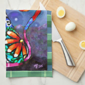 Whimsical Big-Eyed Funky Kitty Cat Abstract Theedoek (Quarter Fold)