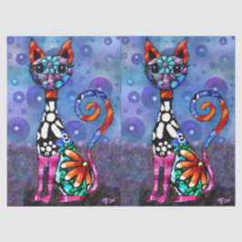 Whimsical Big-Eyed Funky Kitty Cat Decoupage Tissuepapier