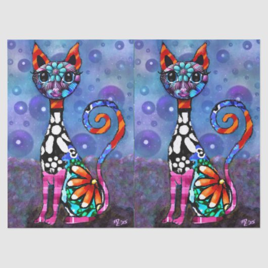 Whimsical Big-Eyed Funky Kitty Cat Decoupage Tissuepapier (Voorkant)
