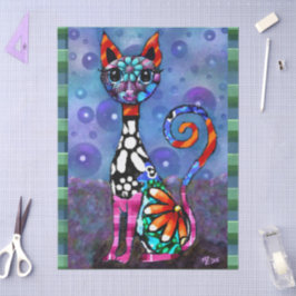 Whimsical Big-Eyed Funky Kitty Cat Decoupage Tissuepapier