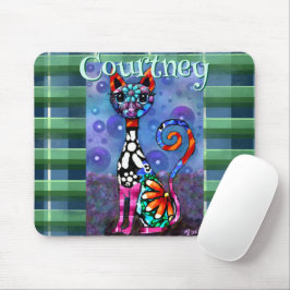 Whimsical Big-Eyed Funky Kitty Cat Personalized Muismat