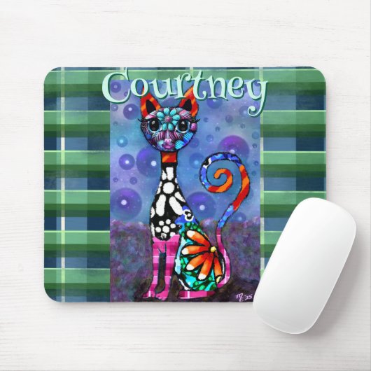 Whimsical Big-Eyed Funky Kitty Cat Personalized Muismat (Met muis)