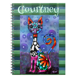 Whimsical Big-Eyed Funky Kitty Cat Personalized Notitieboek