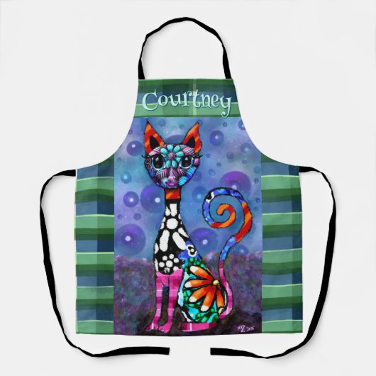 Whimsical Big-Eyed Funky Kitty Cat Personalized Schort (Voorkant)