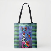 Whimsical Big-Eyed Funky Kitty Cat Personalized Tote Bag (Voorkant)