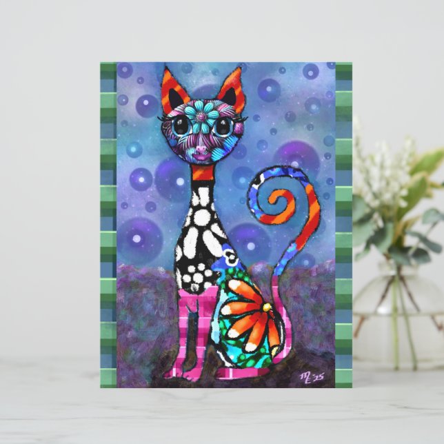 Whimsical Big-Eyed Funky Kitty Cat Scrapbook Paper (Staand voorkant)