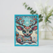 Whimsical Big Eyes Kerst Rendier Folk Art Briefkaart (Staand voorkant)