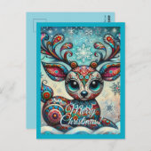 Whimsical Big Eyes Kerst Rendier Folk Art Briefkaart (Voorkant / Achterkant)