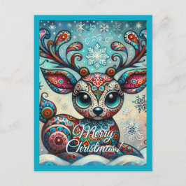 Whimsical Big Eyes Kerst Rendier Folk Art Briefkaart