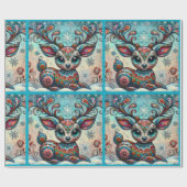 Whimsical Big Eyes Kerst Rendier Folk Art Cadeaupapier (Vlak)