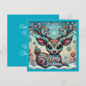 Whimsical Big Eyes Kerst Rendier Folk Art Feestdagenkaart (Voorkant / Achterkant)