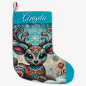 Whimsical Big Eyes Kerst Rendier Folk Art Kleine Kerstsok (Voorkant)