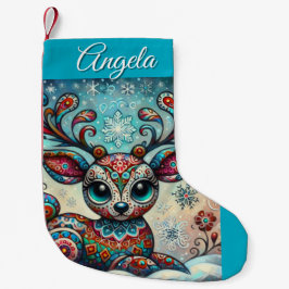 Whimsical Big Eyes Kerst Rendier Folk Art Kleine Kerstsok