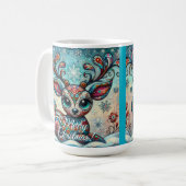 Whimsical Big Eyes Kerst Rendier Folk Art Koffiemok (Voorkant links)