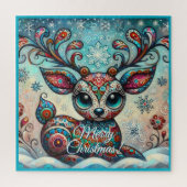 Whimsical Big Eyes Kerst Rendier Folk Art Legpuzzel (Verticaal)