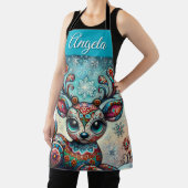 Whimsical Big Eyes Kerst Rendier Folk Art Schort (Insitu)