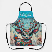 Whimsical Big Eyes Kerst Rendier Folk Art Schort (Voorkant)