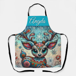 Whimsical Big Eyes Kerst Rendier Folk Art Schort