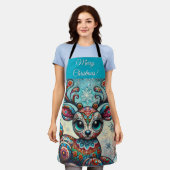 Whimsical Big Eyes Kerst Rendier Folk Art Schort (Gedragen)