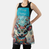 Whimsical Big Eyes Kerst Rendier Folk Art Schort (Insitu)