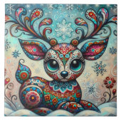 Whimsical Big Eyes Kerst Rendier Folk Art Tegeltje (Voorkant)