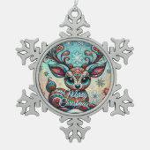 Whimsical Big Eyes Kerst Rendier Folk Art Tin Sneeuwvlok Ornament (Voorkant)