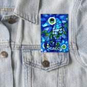 Whimsical Big-Eyes Seahorse Art Blue Personalized Button (Insitu)