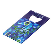 Whimsical Big-Eyes Seahorse Art Blue Personalized Creditkaart Flessenopener (Voorkant Gekanteld)