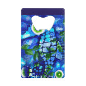 Whimsical Big-Eyes Seahorse Art Blue Personalized Creditkaart Flessenopener (Achterkant)