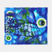 Whimsical Big-Eyes Seahorse Art Blue Personalized Fleece Deken (Voorkant (Horizontaal))