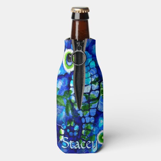 Whimsical Big-Eyes Seahorse Art Blue Personalized Flesjeskoeler (Fles Achterkant)