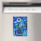 Whimsical Big-Eyes Seahorse Art Blue Personalized Magneet (Insitu (Vaatwasser))